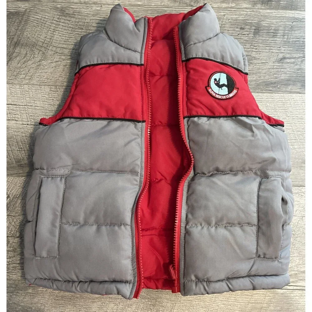 Alpha Industries‎ Puffer Vest Boys 3T Red Gray Reversible Pockets Snap Outerwear